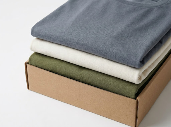 Folded cotton garments in a box